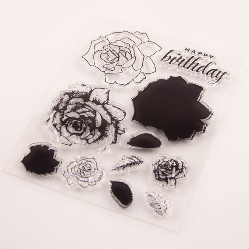 Rožu ziedu lapas Caurspīdīgs Caurspīdīgs Silikona Zīmoga zīmogs DIY albums Gumijas štancēšana Krāsošana Reljefs Dienasgrāmatas Dekors Atkārtoti lietojams