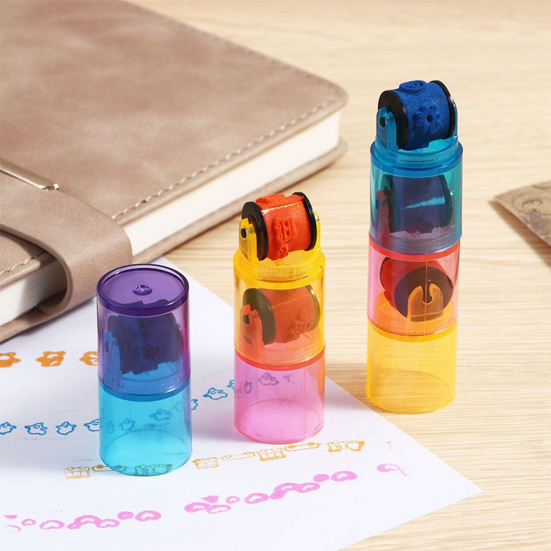 1 set de ștampile cu role pentru ciclu combinat, nu este nevoie de tampon de cerneală, ștampilă de desene animate, bricolaj, jurnal, decor, pictură, consumabile de desen pentru studenți