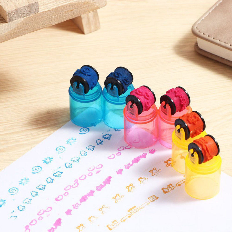 1 set de ștampile cu role pentru ciclu combinat, nu este nevoie de tampon de cerneală, ștampilă de desene animate, bricolaj, jurnal, decor, pictură, consumabile de desen pentru studenți