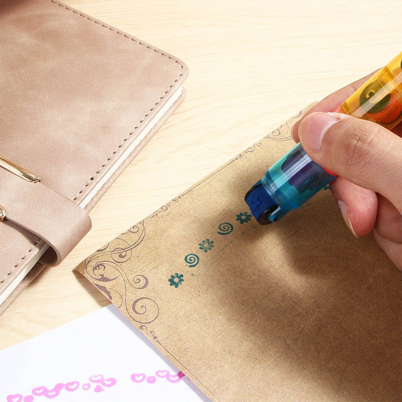 1 set de ștampile cu role pentru ciclu combinat, nu este nevoie de tampon de cerneală, ștampilă de desene animate, bricolaj, jurnal, decor, pictură, consumabile de desen pentru studenți