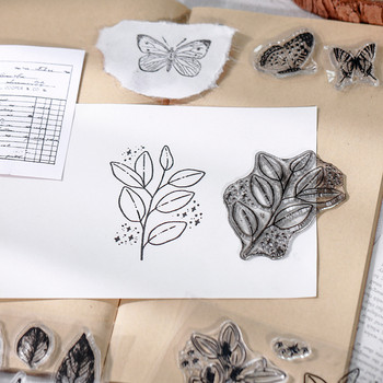 Винтидж растителна пеперуда номер Силиконови реколта прозрачни печати за картичка Направи си сам лексикон Ретро прозрачен печат гумен печат