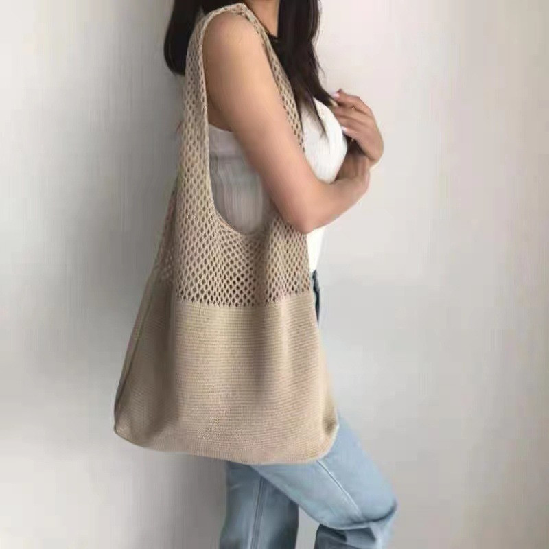 Vasaras pludmales ballīšu soma maki Pircēju soma Sieviešu vintage izdobta trikotāžas soma Sieviešu plecu soma Tote Bag