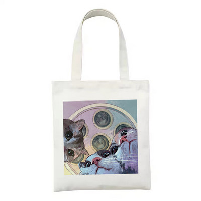 Ženska platnena velika torba s patentnim zatvaračem, modna kupovna torba s printom crtanih životinja i dinosaura, uniseks torba za rame, sklopiva za ponovnu upotrebu