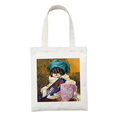 Ženska platnena velika torba s patentnim zatvaračem, modna kupovna torba s printom crtanih životinja i dinosaura, uniseks torba za rame, sklopiva za ponovnu upotrebu