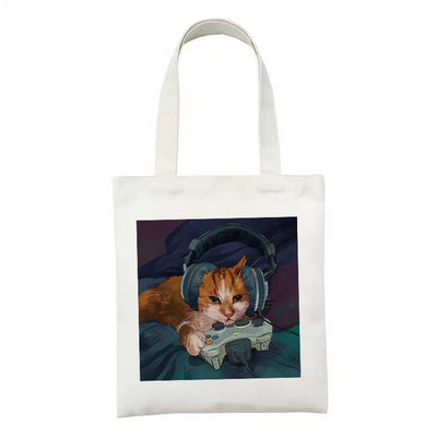 Ženska platnena velika torba s patentnim zatvaračem, modna kupovna torba s printom crtanih životinja i dinosaura, uniseks torba za rame, sklopiva za ponovnu upotrebu