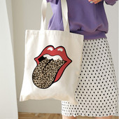 Genți de cumpărături reutilizabile, reutilizabile, pentru femei, Harajuku, cu umăr, geantă de pânză, de capacitate mare, cu imprimeu de buze