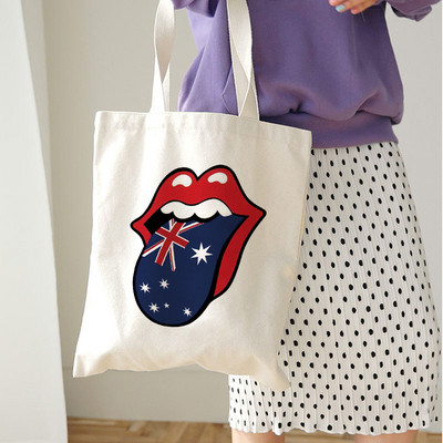 Genți de cumpărături reutilizabile, reutilizabile, pentru femei, Harajuku, cu umăr, geantă de pânză, de capacitate mare, cu imprimeu de buze