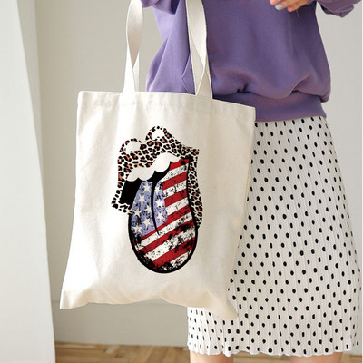 Genți de cumpărături reutilizabile, reutilizabile, pentru femei, Harajuku, cu umăr, geantă de pânză, de capacitate mare, cu imprimeu de buze
