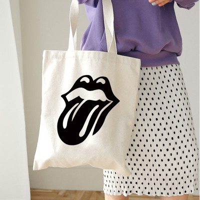 Genți de cumpărături reutilizabile, reutilizabile, pentru femei, Harajuku, cu umăr, geantă de pânză, de capacitate mare, cu imprimeu de buze