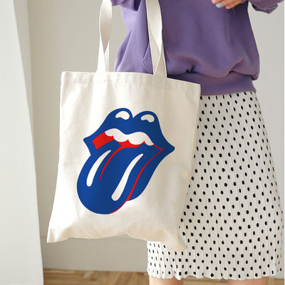 Genți de cumpărături reutilizabile, reutilizabile, pentru femei, Harajuku, cu umăr, geantă de pânză, de capacitate mare, cu imprimeu de buze