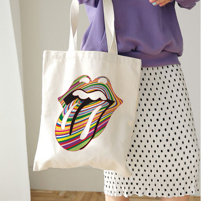 Genți de cumpărături reutilizabile, reutilizabile, pentru femei, Harajuku, cu umăr, geantă de pânză, de capacitate mare, cu imprimeu de buze