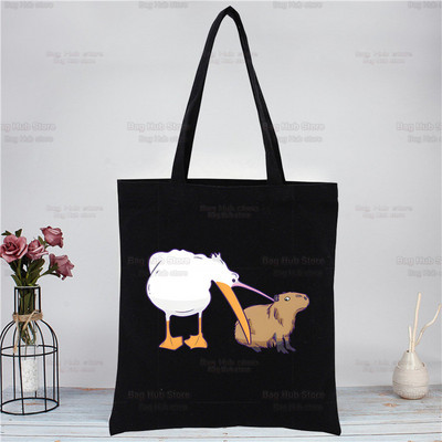 Capybara Funny crna platnena torba na rame Platnena ekološka životinja OK I Pull Up Shopping Bag Platnena velika torba Ležerna ručna torba