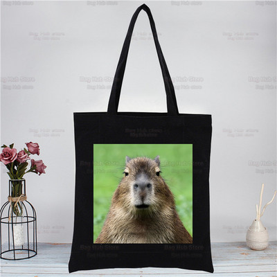Capybara Funny crna platnena torba na rame Platnena ekološka životinja OK I Pull Up Shopping Bag Platnena velika torba Ležerna ručna torba