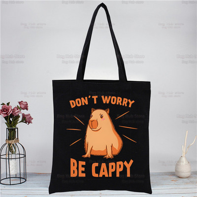 Capybara Funny crna platnena torba na rame Platnena ekološka životinja OK I Pull Up Shopping Bag Platnena velika torba Ležerna ručna torba