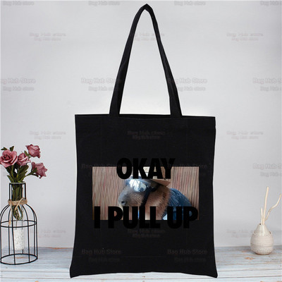 Capybara Funny crna platnena torba na rame Platnena ekološka životinja OK I Pull Up Shopping Bag Platnena velika torba Ležerna ručna torba