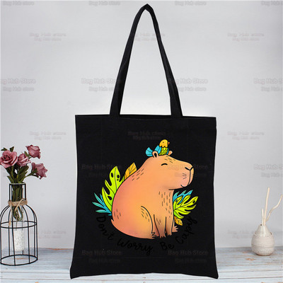 Capybara Funny crna platnena torba na rame Platnena ekološka životinja OK I Pull Up Shopping Bag Platnena velika torba Ležerna ručna torba