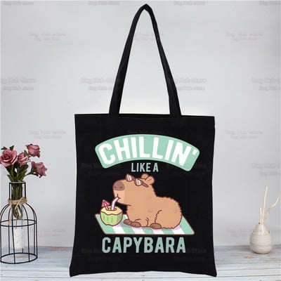 Capybara Funny crna platnena torba na rame Platnena ekološka životinja OK I Pull Up Shopping Bag Platnena velika torba Ležerna ručna torba