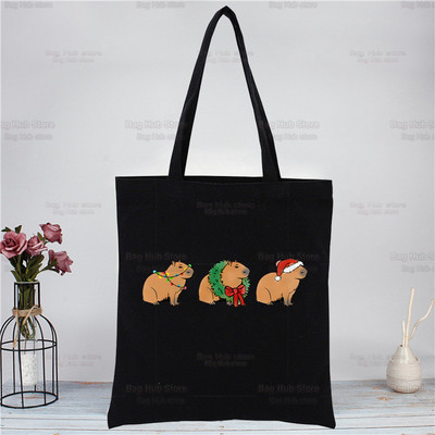 Capybara Funny crna platnena torba na rame Platnena ekološka životinja OK I Pull Up Shopping Bag Platnena velika torba Ležerna ručna torba