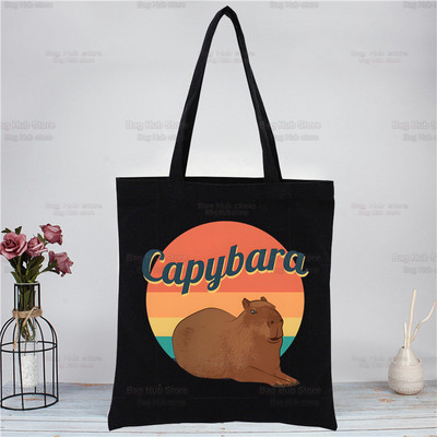 Capybara Funny crna platnena torba na rame Platnena ekološka životinja OK I Pull Up Shopping Bag Platnena velika torba Ležerna ručna torba