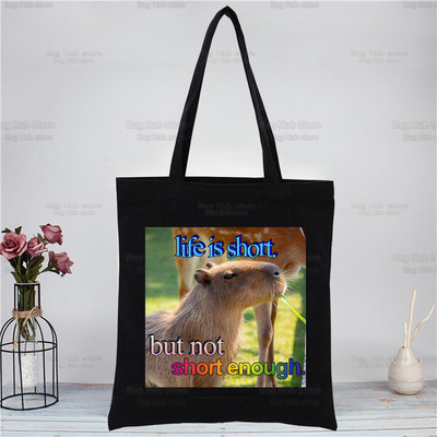 Capybara Funny crna platnena torba na rame Platnena ekološka životinja OK I Pull Up Shopping Bag Platnena velika torba Ležerna ručna torba