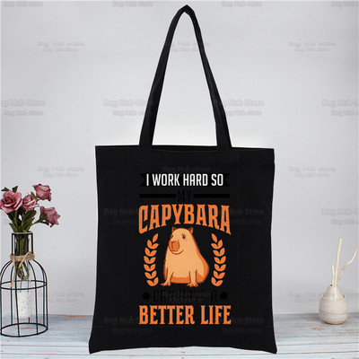 Capybara Funny crna platnena torba na rame Platnena ekološka životinja OK I Pull Up Shopping Bag Platnena velika torba Ležerna ručna torba