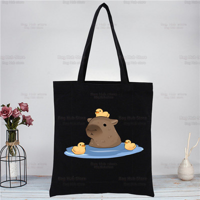 Capybara Funny crna platnena torba na rame Platnena ekološka životinja OK I Pull Up Shopping Bag Platnena velika torba Ležerna ručna torba