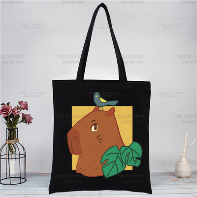 Capybara Funny crna platnena torba na rame Platnena ekološka životinja OK I Pull Up Shopping Bag Platnena velika torba Ležerna ručna torba