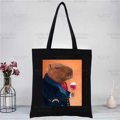 Capybara Funny crna platnena torba na rame Platnena ekološka životinja OK I Pull Up Shopping Bag Platnena velika torba Ležerna ručna torba