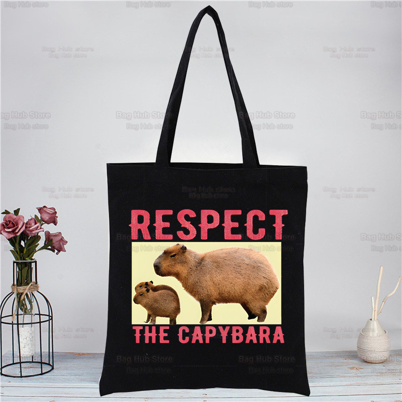Capybara Funny crna platnena torba na rame Platnena ekološka životinja OK I Pull Up Shopping Bag Platnena velika torba Ležerna ručna torba