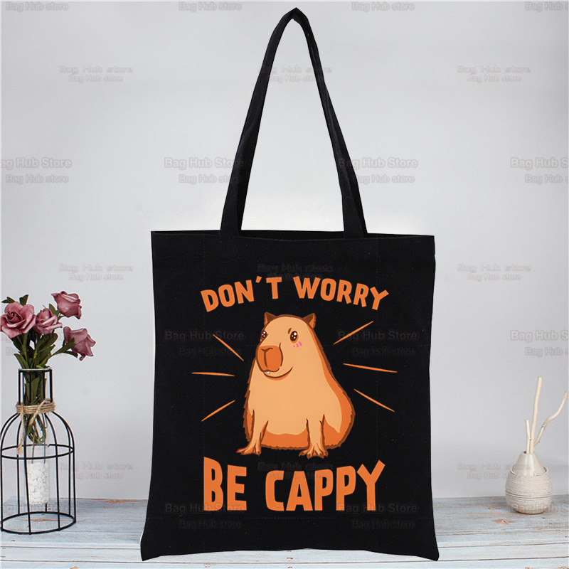 Capybara Funny crna platnena torba na rame Platnena ekološka životinja OK I Pull Up Shopping Bag Platnena velika torba Ležerna ručna torba