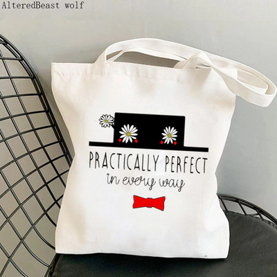 Sieviešu pircēja MARY POPPINS PRAKTISKI Kawaii soma Harajuku iepirkšanās audekls Shopper Bag meitenes rokassomiņa Tote plec Sieviešu soma