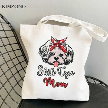 Shih Tzu Mom τσάντα για ψώνια βαμβακερή τσάντα ανακύκλωσης tote επαναχρησιμοποιούμενη οικολογική τσάντα αγορών επαναχρησιμοποιήσιμη σάκολα αγορών