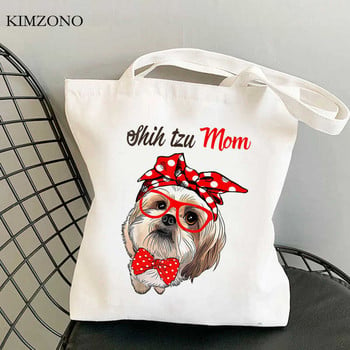 Shih Tzu Mom τσάντα για ψώνια βαμβακερή τσάντα ανακύκλωσης tote επαναχρησιμοποιούμενη οικολογική τσάντα αγορών επαναχρησιμοποιήσιμη σάκολα αγορών