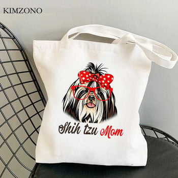 Shih Tzu Mom τσάντα για ψώνια βαμβακερή τσάντα ανακύκλωσης tote επαναχρησιμοποιούμενη οικολογική τσάντα αγορών επαναχρησιμοποιήσιμη σάκολα αγορών