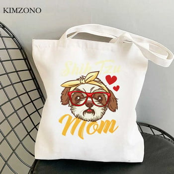 Shih Tzu Mom τσάντα για ψώνια βαμβακερή τσάντα ανακύκλωσης tote επαναχρησιμοποιούμενη οικολογική τσάντα αγορών επαναχρησιμοποιήσιμη σάκολα αγορών