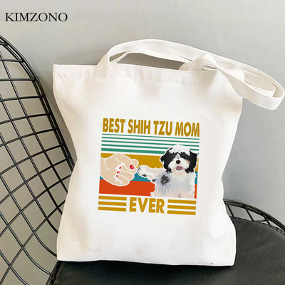 Nákupná taška Shih Tzu Mom, bavlnená recyklovateľná taška, opakovane použiteľná ekologická nákupná taška, opakovane použiteľná nákupná taška Sacolas