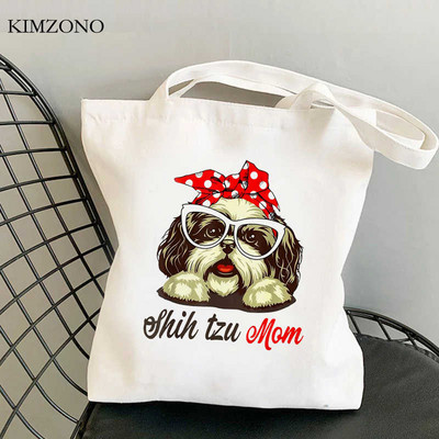 Nákupná taška Shih Tzu Mom, bavlnená recyklovateľná taška, opakovane použiteľná ekologická nákupná taška, opakovane použiteľná nákupná taška Sacolas