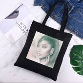 Ariana Grande 90. roky Harajuku Hip Hop opakovane použiteľná nákupná taška Dámske plátené tašky Tote s potlačou Ekologická taška Nákupné tašky cez rameno Čierna