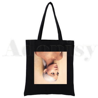 Ariana Grande 90. roky Harajuku Hip Hop opakovane použiteľná nákupná taška Dámske plátené tašky Tote s potlačou Ekologická taška Nákupné tašky cez rameno Čierna