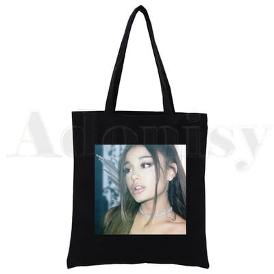Ariana Grande 90. roky Harajuku Hip Hop opakovane použiteľná nákupná taška Dámske plátené tašky Tote s potlačou Ekologická taška Nákupné tašky cez rameno Čierna