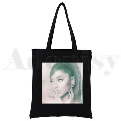 Ariana Grande 90. roky Harajuku Hip Hop opakovane použiteľná nákupná taška Dámske plátené tašky Tote s potlačou Ekologická taška Nákupné tašky cez rameno Čierna