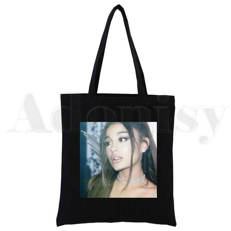 Ariana Grande 90. roky Harajuku Hip Hop opakovane použiteľná nákupná taška Dámske plátené tašky Tote s potlačou Ekologická taška Nákupné tašky cez rameno Čierna