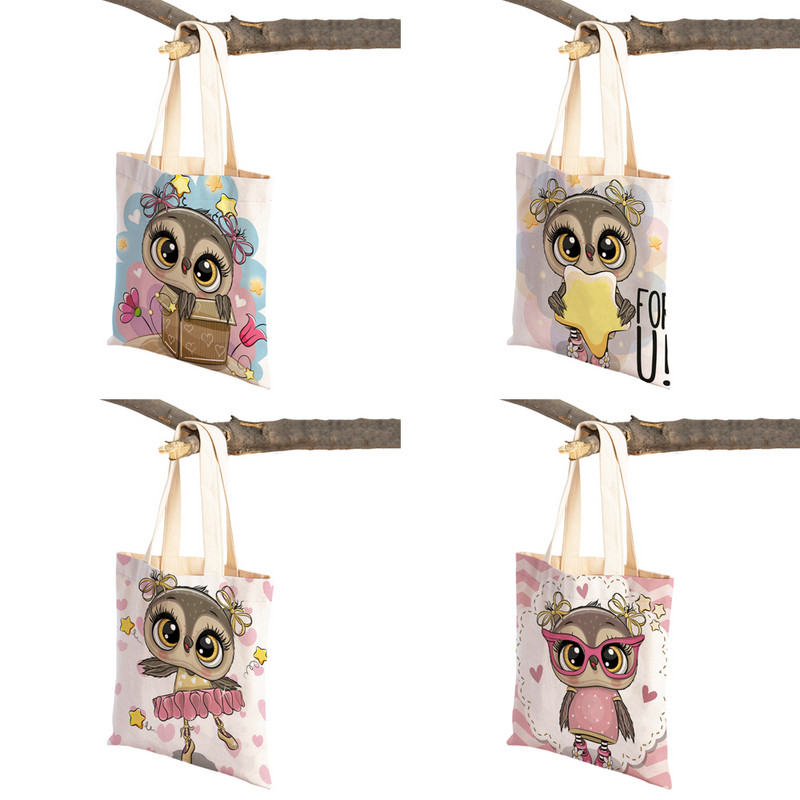 Slatka sova, dječje putne torbe, torbe na rame, torba za višekratnu upotrebu, modna platnena ženska torba s crtanim životinjama