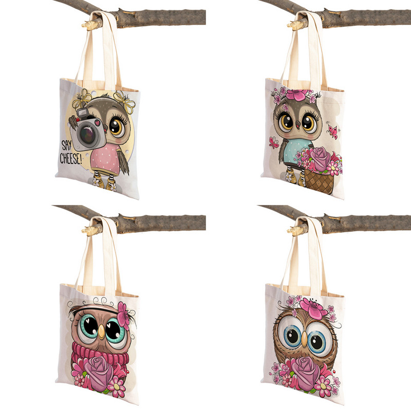 Slatka sova, dječje putne torbe, torbe na rame, torba za višekratnu upotrebu, modna platnena ženska torba s crtanim životinjama