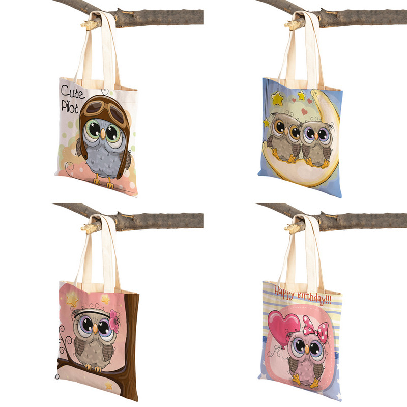 Slatka sova, dječje putne torbe, torbe na rame, torba za višekratnu upotrebu, modna platnena ženska torba s crtanim životinjama