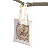 Vintage ziedu meitene multfilma bērnu lielveikalu rokassomiņa Ikdienas audekla sieviešu iepirkumu somas Ziedu elfs pasaku pircēju soma