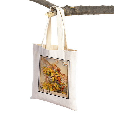 Vintage ziedu meitene multfilma bērnu lielveikalu rokassomiņa Ikdienas audekla sieviešu iepirkumu somas Ziedu elfs pasaku pircēju soma