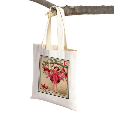 Vintage ziedu meitene multfilma bērnu lielveikalu rokassomiņa Ikdienas audekla sieviešu iepirkumu somas Ziedu elfs pasaku pircēju soma