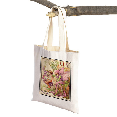 Vintage ziedu meitene multfilma bērnu lielveikalu rokassomiņa Ikdienas audekla sieviešu iepirkumu somas Ziedu elfs pasaku pircēju soma