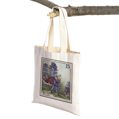 Vintage ziedu meitene multfilma bērnu lielveikalu rokassomiņa Ikdienas audekla sieviešu iepirkumu somas Ziedu elfs pasaku pircēju soma